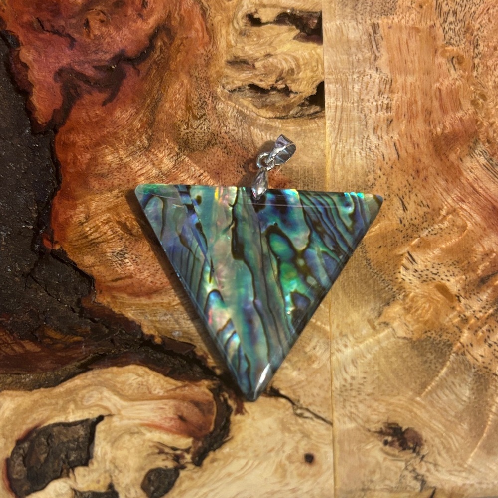 Abalone Triangle Pendant Necklace - Iridescent Green